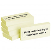 Haftnotizen bedruckt 1301010108, Business Haftnotizen 1301010108, 75x35mm (HxB), gelb, "Nicht mehr benötigte Unterlagen zurück",
