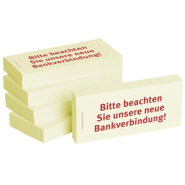 4260184863402 - Haftnotizen bedruckt 1301010140 Business gelb rechteckig Bitte beachten Sie unsere neue Bankverbindung 75x35mm 4260184863 500 Blatt 4260184863402 - Haftnotizen bedruckt 1301010140 Business gelb rechteckig Bitte beachten Sie unsere neue Bankverbindung 75x35mm 4260184863 500 Blatt