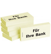 Haftnotizen bedruckt 1301010106, Business Haftnotizen 1301010106, gelb, rechteckig, "Für Ihre Bank", 75x35mm