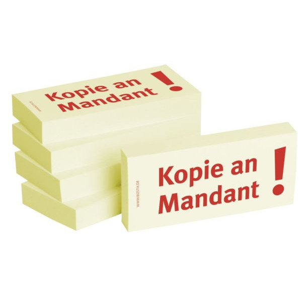 4260184863556 - Haftnotizen bedruckt 1301010155 Business Haftnotizen 1301010155 75x35mm (HxB) gelb Kopie an Mandant rechteckig Kopie an 500 Blatt