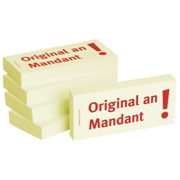 4260184863563 - Haftnotizen bedruckt 1301010156 Business Haftnotizen 1301010156 gelb rechteckig Original an Mandant 75x35mm 4260184863563 500 Blatt