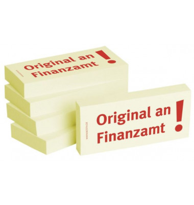 Haftnotizen bedruckt 1301010158, Business Haftnotizen 1301010158, gelb, rechteckig, "Original an Finanzamt", 75x35mm