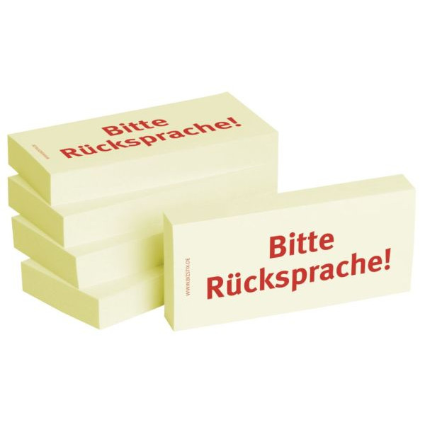 4260184863594 - Haftnotizen bedruckt 1301010159 Business Haftnotizen 1301010159 75x35mm (HxB) gelb Bitte Rücksprache! rechteckig Bitte  500 Blatt