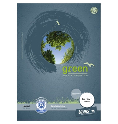 Briefblock 608585020 Green, Lineatur 22 / kariert, A4, 70g, blau, 50 Blatt