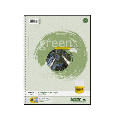 Collegeblock 608571020 Green, Baum, Lineatur 28 / kariert mit Rand innen/au&szlig;en, A4, 60g, gr&uuml;n, 80 Blatt