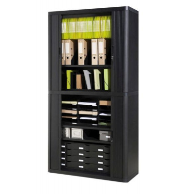 Rollladenschrank easyOffice E2CT0004400027, abschlie&szlig;bar, 4 OH, schwarz, 110x204x41,5cm (BxHxT)