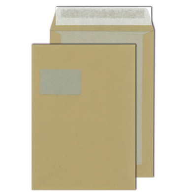 Versandtaschen 30005271 mit Papprückwand, C4, mit Fenster, haftklebend, 110g, braun