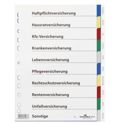 Kunststoffregister 674127, 10-teilig blanko, A4, 120µm, farbige Taben, 10-teilig