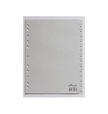 Kunststoffregister 6524 10, 1 bis 15, A4, 120&micro;m, graue Taben, 15-teilig