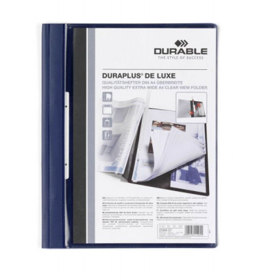 Schnellhefter DURAPLUS 258907, A4+, dunkelblau, Kunststoff, 80g, Vorderdeckel transparent
