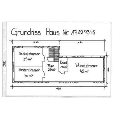 Prospekthüllen 267019 A3 quer, transparent genarbt, oben offen, 0,055mm