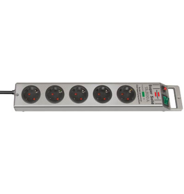 Steckdosenleiste Super-Solid silber mit 5 Steckdosentöpfen