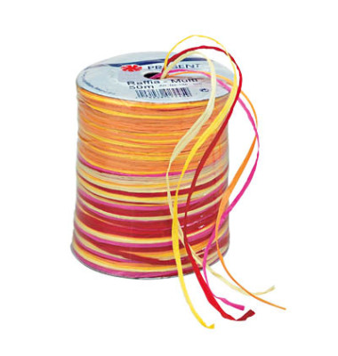 Geschenkband Raffia 136-606 3mm x 50m matt gelb/rot