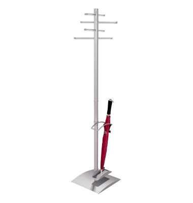 Garderobenständer Ästhet 6211, mit 8 Haken, mit Schirmständer, Metall, silber