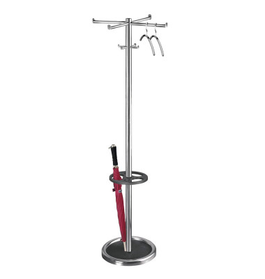 Garderobenständer Roma 6229, mit 8 Haken, mit Schirmständer, Metall, silber, schwarz Garderobenständer Roma 6229, mit 8 Haken, mit Schirmständer, Metall, silber, schwarz