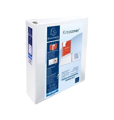 Pr&auml;sentationsringbuch Kreacover 51845E, A4+ 4 Ringe 60mm Ring-&Oslash; PP-kaschiert, 3 Au&szlig;entaschen, 2 Innentaschen, wei&szlig;