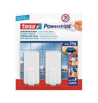 Klebenagel Powerstrips, 58010, bis 2kg, wei&szlig;
