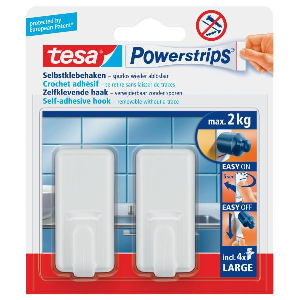 Tesa Klebehaken Classic, 58051-00010-20, bis 2kg, chrom 4042448105486 Tesa 2 Stück