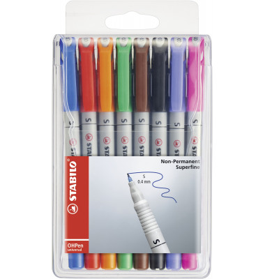 Folienstift OHPen Universal S farbig sortiert 0,4 mm 8er-Etui non-permanent