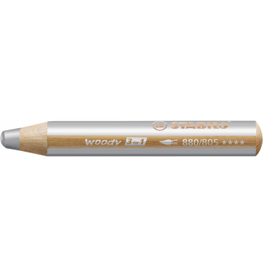 Buntstifte STABILO woody 3 in 1, 880/805, silber, rund