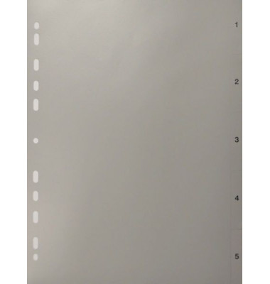 Kunststoffregister 190, 1 bis 5, A4, 120µm, graue Taben, 5-teilig