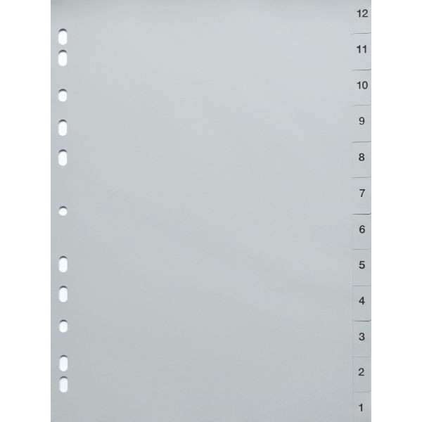 Alpedia Kunststoffregister 24742, 12 bis 1, A4, 120µm, graue Taben, 12-teilig 4044581000055 Alpedia