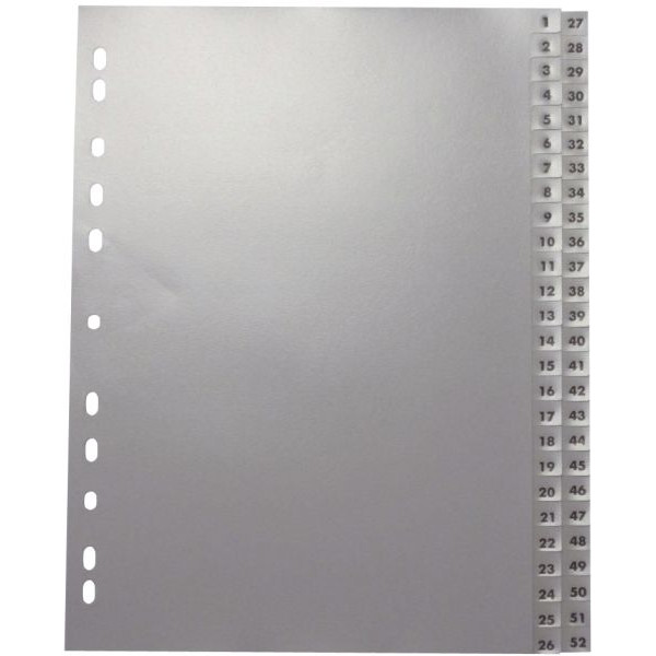 Alpedia Kunststoffregister 1117, 1 bis 52, A4, 120µm, graue Taben, 52-teilig 4044581000086 Alpedia