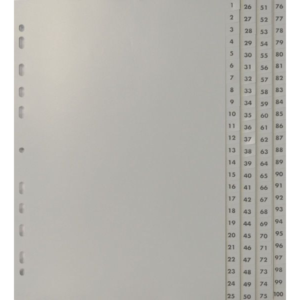 Alpedia Kunststoffregister 24740, 1 bis 100, A4, 120µm, graue Taben, 100-teilig 4044581000093 Alpedia