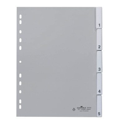 Kunststoffregister 6440 10, 5-teilig blanko, A4, 120µm, transparente Fenstertaben, 5-teilig mit Wechseltaben