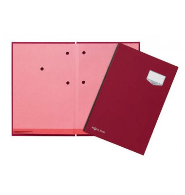 Unterschriftenmappe DE LUXE 24201-01, A4 20 F&auml;cher Graupappe mit Leinen &uuml;berzogen rot + rosa