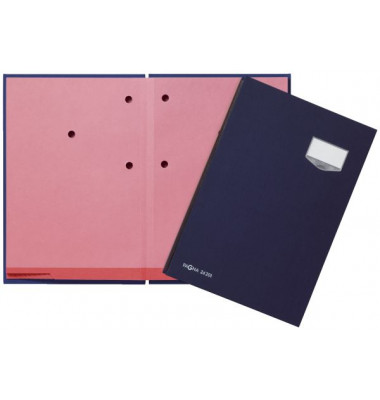 Unterschriftenmappe DE LUXE 24201-02, A4 20 F&auml;cher Graupappe mit Leinen &uuml;berzogen blau + rosa