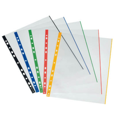 Prospekthüllen 10914414 mit farbigem Rand, A4 glasklar glatt, oben offen, 0,07mm