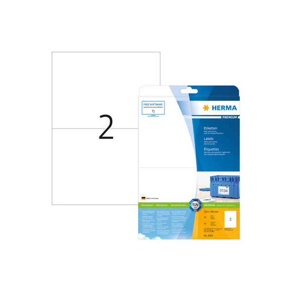 4008705050647 - Premium-Adressetiketten Nr 5064 210 x 148 mm selbstklebend permanenthaftend bedruckbar Papier weiß 50 Stück auf 25 Blatt