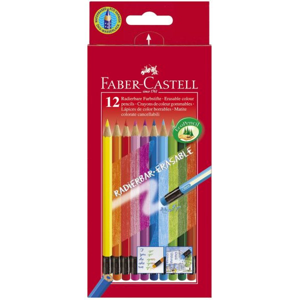 Faber-Castell Buntstifte-Set Radierbare Farbstifte, 116612, farbig sortiert, sechskant, Packung 4005401166122 Faber-Castell 12 Stück