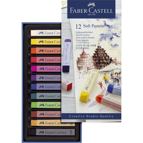 Faber-Castell Soft-Pastellkreide Goldfaber Creative Studio 128312 12er Etui farbig sortiert 4-eckig 66mm Länge 4005401283126 Faber-Castell 12 Stück