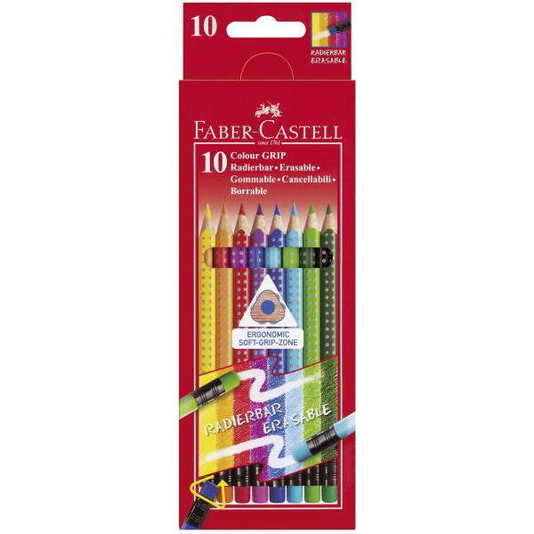 Faber-Castell Buntstifte-Set Radierbare Farbstifte, 116613, farbig sortiert, dreikant, ergonomisch, Packung 4005401166139 Faber-Castell 10 Stück