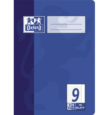 Schulheft 100050371, Lineatur 9 / liniert mit weißem Rand, A5, 90g, blau, 16 Blatt / 32 Seiten