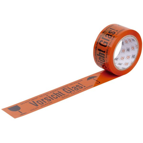4066300400823 - Signalpackband WIHE-lux 400082 Vorsicht Glas 50mm x 66m 60my orange schwarz 4066300400823 66 Meter