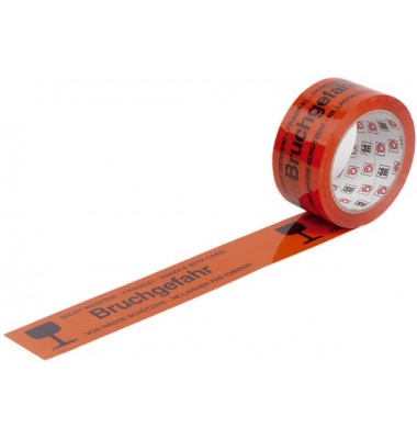 Signalpackband WIHE-lux 400.083, Bruchgefahr, 50mm x 66m, 50my, orange/schwarz