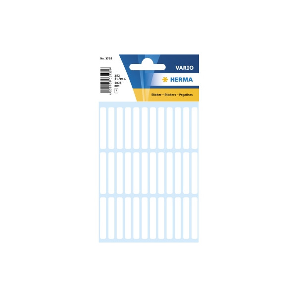 10 Stück Herma Etiketten VARIO 3735, weiß 5x35mm, rechteckig,  4008705037358 Herma 252 Stück