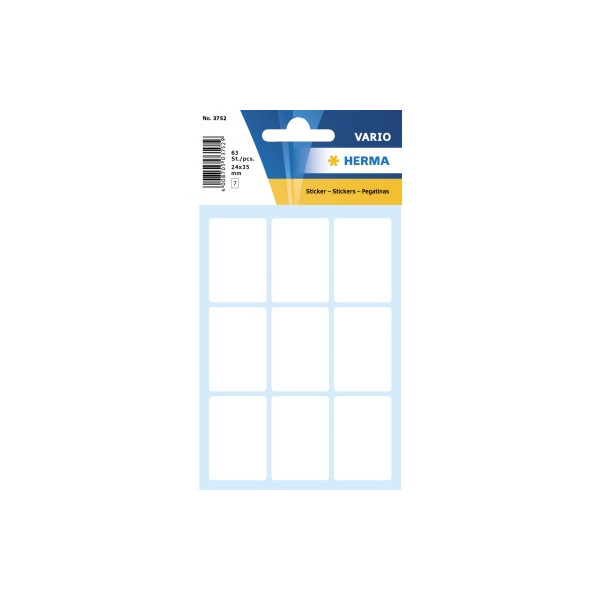 10 Stück Herma Etiketten VARIO 3752, weiß 24x35mm, rechteckig,  4008705037525 Herma 63 Stück