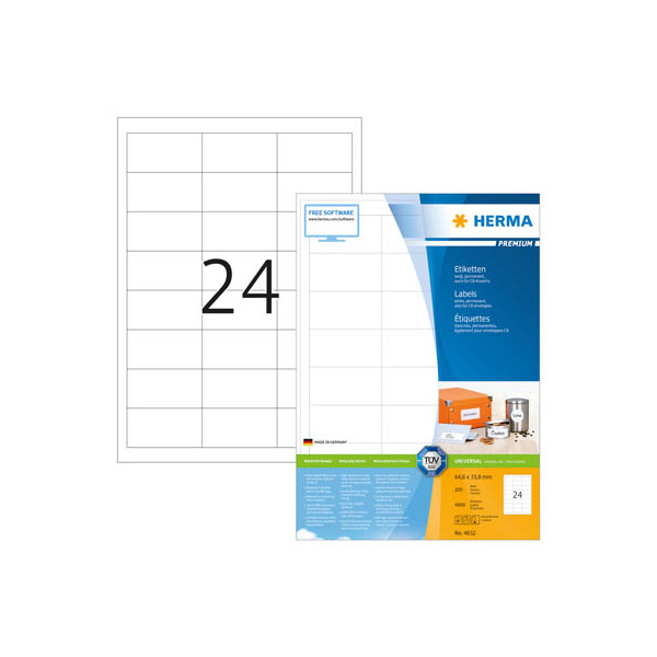 4008705046329 - Universaletiketten HERMA 4632 permanenthaftend selbstklebend bedruckbar B 646 x H 338 mm FSC®-Papier weiß 4800 Stück 200 Blatt