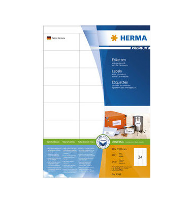 Etiketten Premium 4263, weiß 70x33,8mm, rechteckig, 