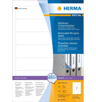 selbstklebende Rückenschilder Movables 10140 weiß schmal/kurz 38x192mm selbstklebend wiederablösbar 
