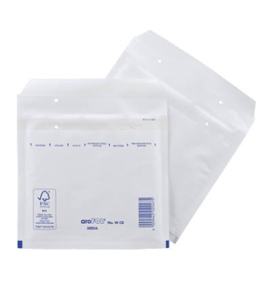 Luftpolstertaschen AROFOL CD 2FVAF000113 MEDIA WCD, 2FVAF000113, innen 180x165mm, haftklebend + Lochung für Klammer, weiß