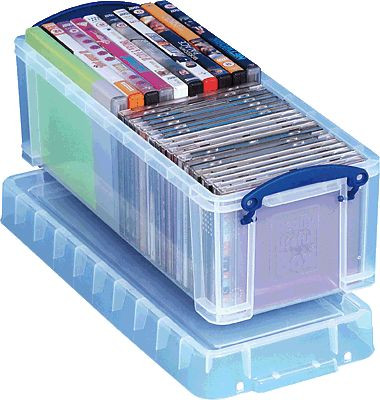 Aufbewahrungsbox 32225, 6,5 Liter mit Deckel, für CDs/DVDs, außen 430x180x160mm, Kunststoff transparent