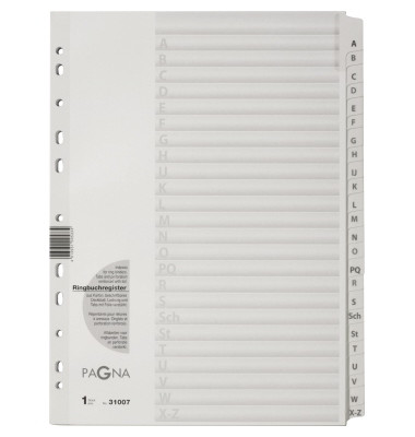 Kartonregister 31007-08, A bis Z, A4, 160 g/m&sup2;, wei&szlig;e Taben, 24-teilig