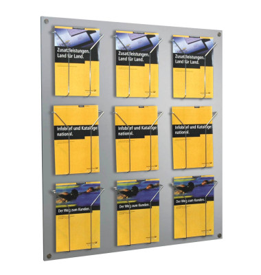 Wandprospekthalter Fokus alusilber für 9 x A4