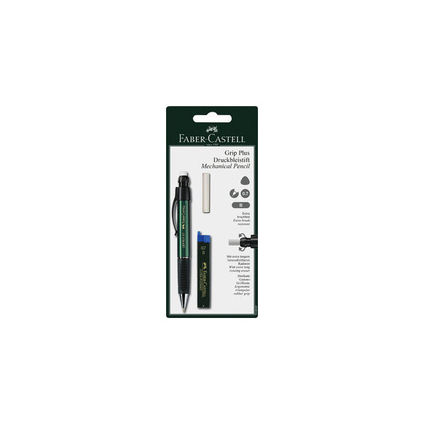 10 Stück Faber-Castell Druckbleistift-Set GRIP PLUS, 130997, Härte B, 0,7mm, metallic grün, mit Radiergummi 4005401309970 Faber-Castell