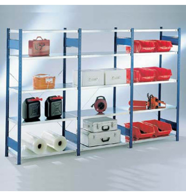 Anbau-Steckregal 100,0 x 40,0 x 200,0 cm blau, verzinkt 5 Fachböden